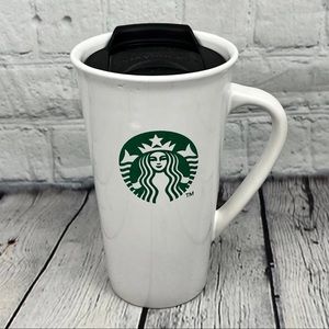 Starbucks 16 fl oz Ceramic Tall Mug 2012 White Tumbler with Lid Mermaid Logo
